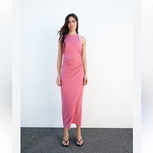 Zara Pink Backless Halter Dress